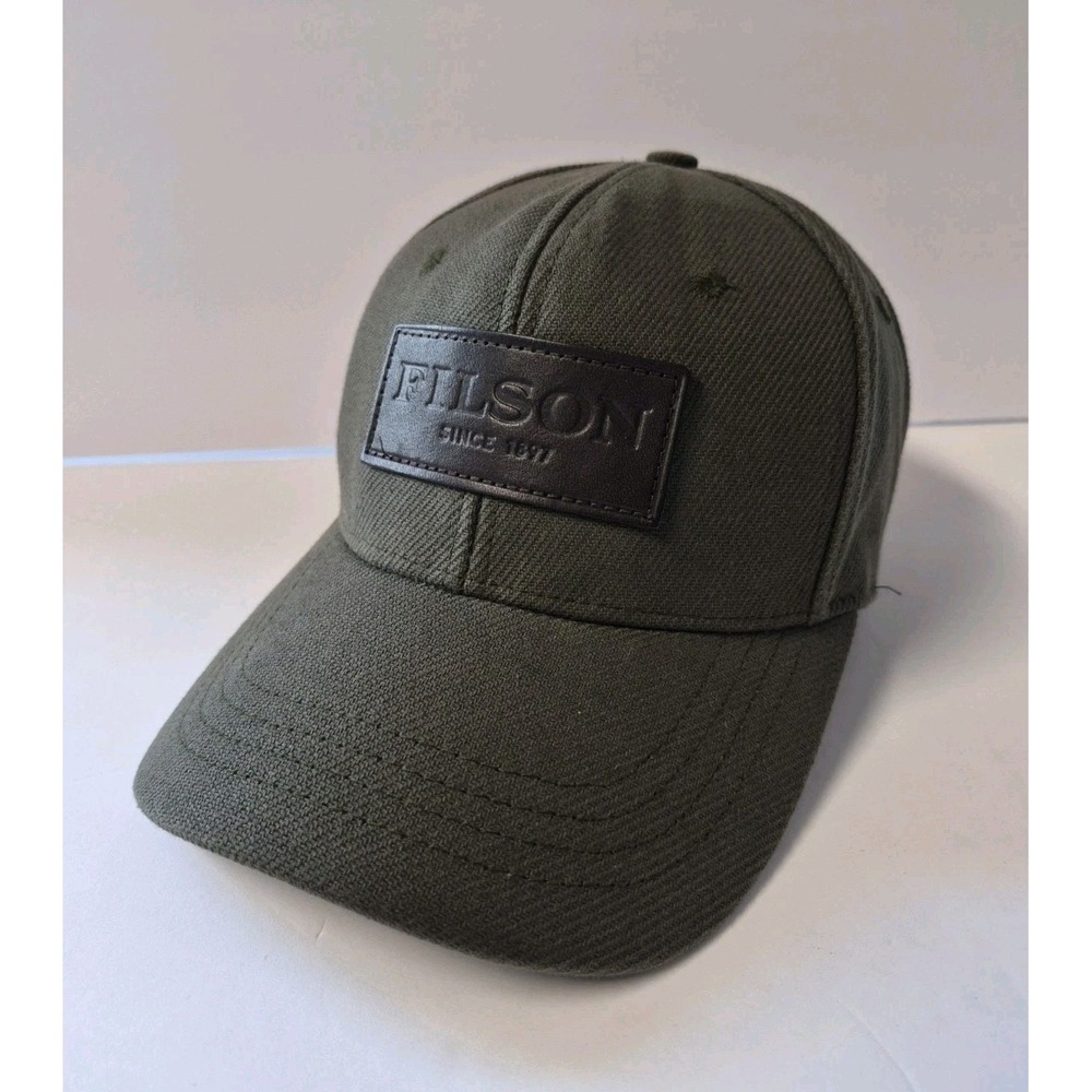 C.C. Filson Heavy Twill Logger Cap Hat Leather Strapback Otter Green Made In USA